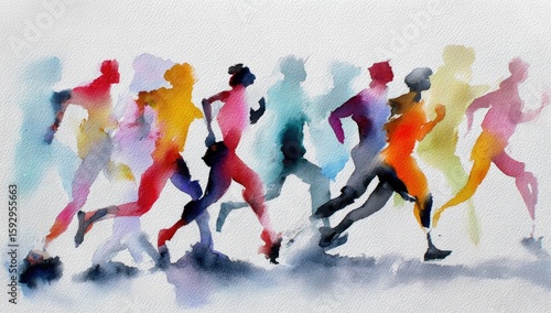 Watercolor runners in motion