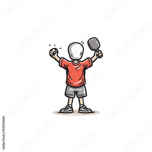 Headless Mascot Vector Art – Cartoon Pickleball Athlete Cheering – Flat Minimal 4-Color Design