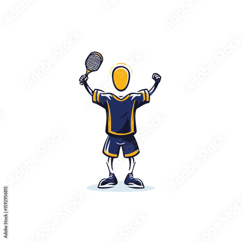 Headless Mascot Vector Art – Cartoon Pickleball Athlete Cheering – Flat Minimal 4-Color Design