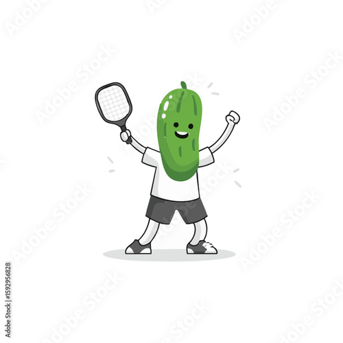Headless Mascot Vector Art – Cartoon Pickleball Athlete Cheering – Flat Minimal 4-Color Design