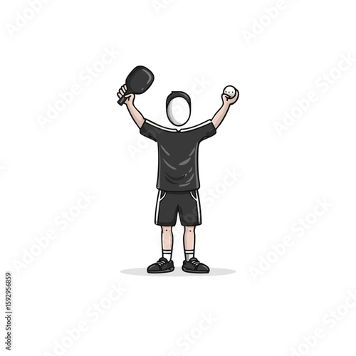 Headless Mascot Vector Art – Cartoon Pickleball Athlete Cheering – Flat Minimal 4-Color Design