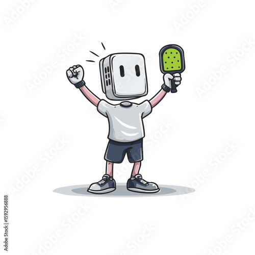 Headless Mascot Vector Art – Cartoon Pickleball Athlete Cheering – Flat Minimal 4-Color Design