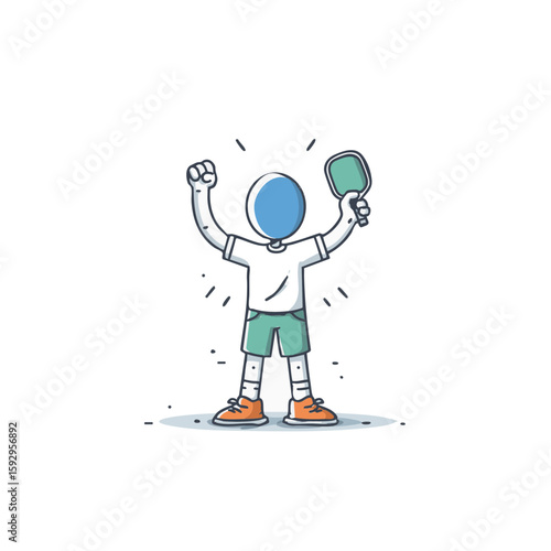 Headless Mascot Vector Art – Cartoon Pickleball Athlete Cheering – Flat Minimal 4-Color Design
