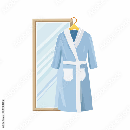 Bathrobe on hook – Fluffy bathrobe hanging beside a steamy mirror.
