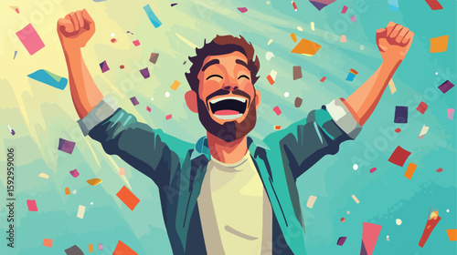 Joyful man celebrating in flat design