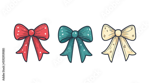 Christmas Bow Line Fill Style Illustration