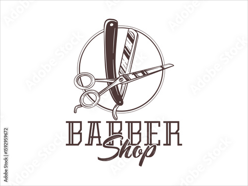 Hand Drawn Vintage Barbershop Logo Vector