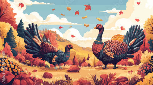 Thanksgiving celebration flat vector illustration