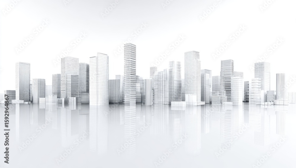 Obraz premium A grayscale 3D cityscape. Modern architecture