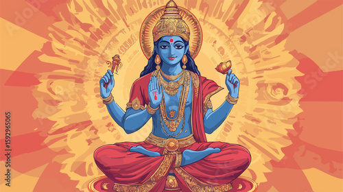 Divine Vishnu Blessing in Flat Vector