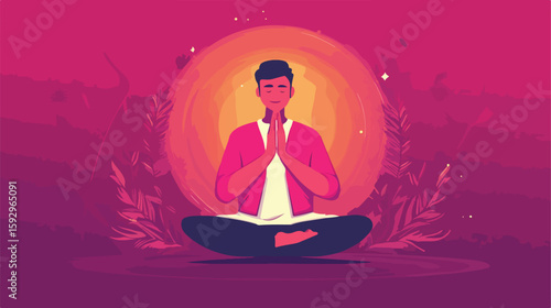 Hindu Man Namaste Greeting Flat Vector