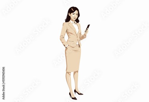 Young businesswoman holding smartphone in formal attire  