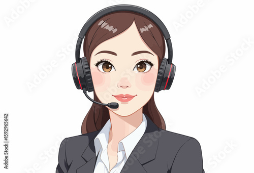 Customer service representative smiling with headset in business attire  