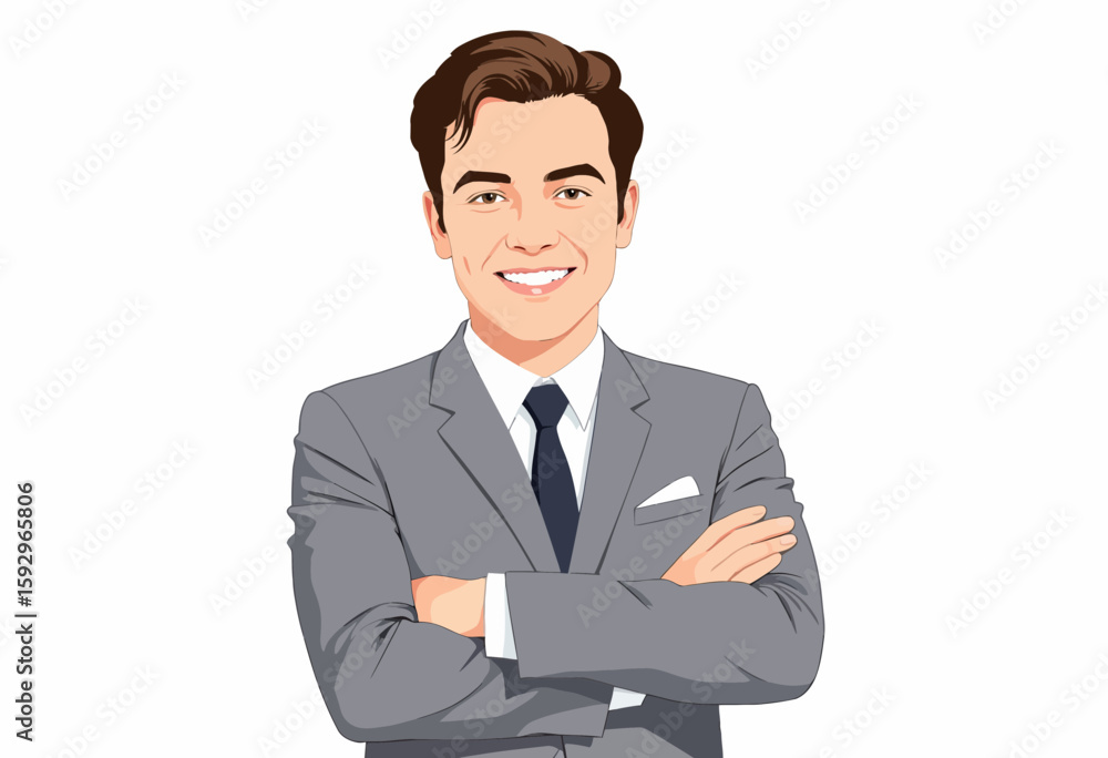 Confident young businessman smiling with arms crossed in suit Confident young businessman smiling with arms crossed in suit