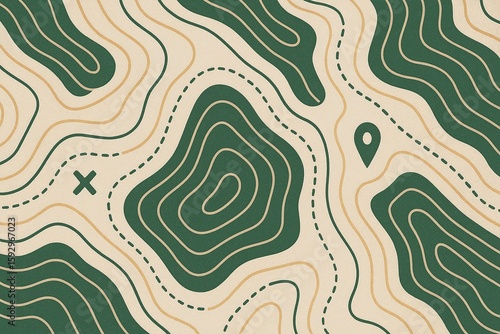 Abstract Topographic Map Pattern, Wavy Contour Lines, Exploration and Navigation Concept, Outdoor Adventure Background