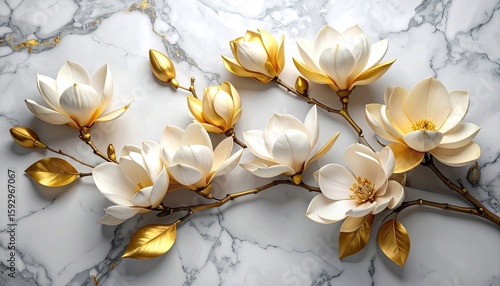 Magnolia blossoms on marble
