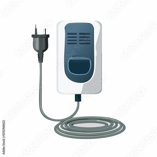 Wall charger with phone cable – Charger plugged in with cord coiled below.

