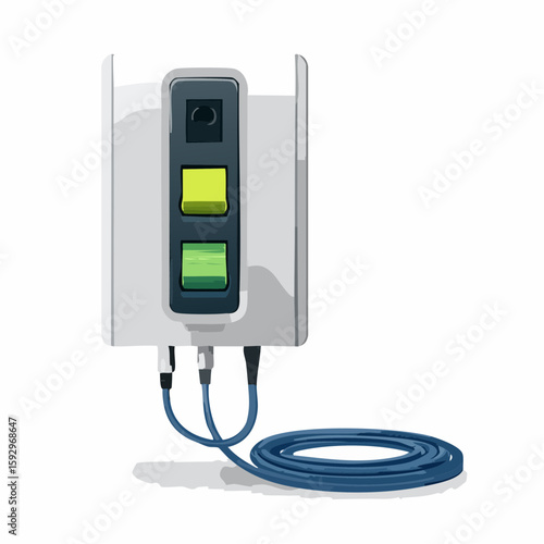 Wall charger with phone cable – Charger plugged in with cord coiled below.
