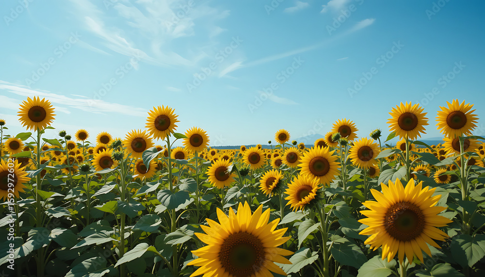 Fototapeta premium Vibrant Sunflower Field: Summer Landscape Photography AI Generated