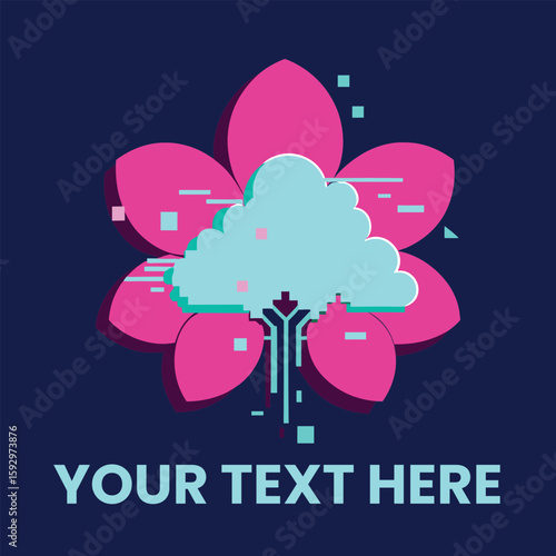 CloudBased Technology Logo Flower with Cloud amp Digital Tree