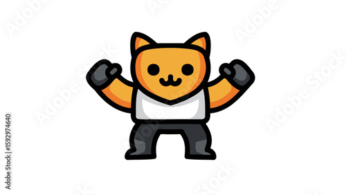 Energetic Orange Cat Character in Athletic Outfit with Raised Arms