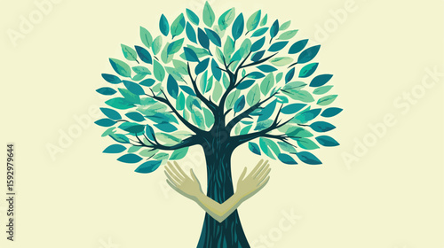 Green Tree Protection Flat Vector Illustration