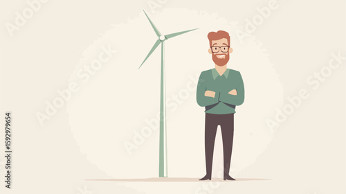 Green Energy Windmill Vector Illustration