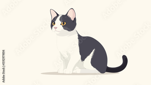 Grey White Cat Vector Illustration