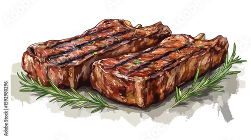 Grilled Marinated Beef Neck Steaks on Transparent