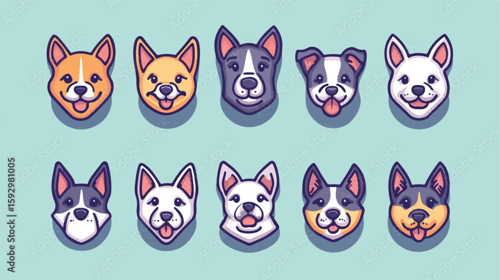 Obraz premium Pets and Icons Flat Vector Illustration