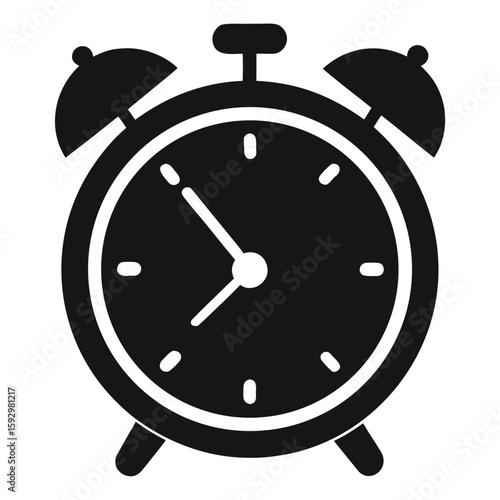 Classic alarm clock icon with bells and hands isolated on white background