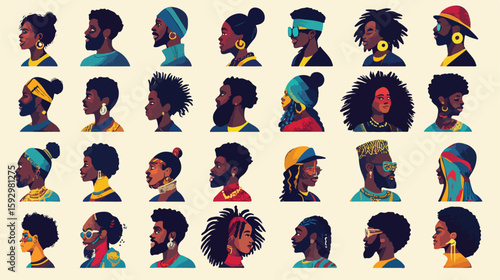 Diverse Afro Ethnic People Avatars Group