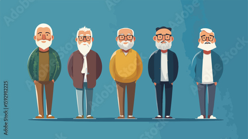 Diverse Group Wise Men Flat Illustration