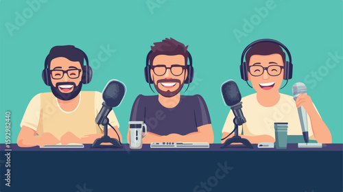 Diverse group of podcasters in discussion
