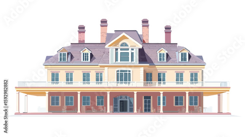 Elegant Guest House Backside Illustration Art