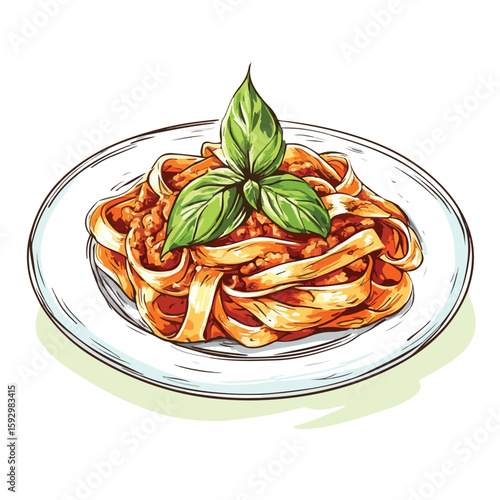 Detailed Sketch Tagliatelle Bolognese White Background