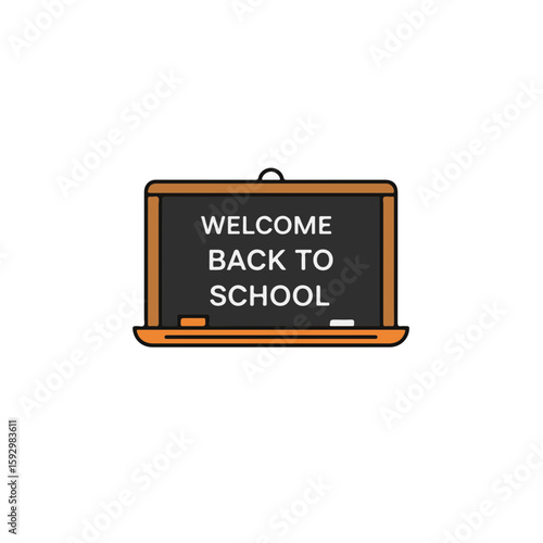 A chalkboard with Welcome back to school message and a chalk and eraser