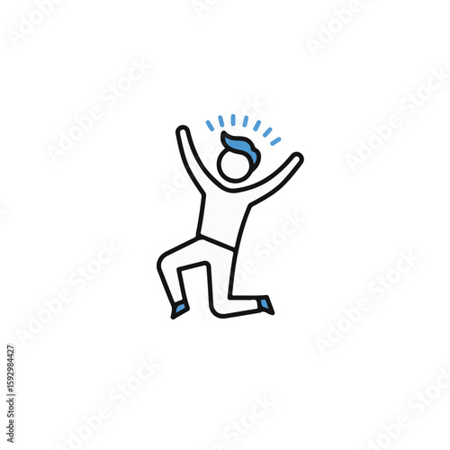 An excited person with arms raised up celebrating joyfully.