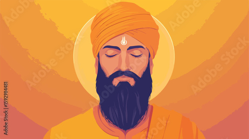 Guru Tegh Bahadur Portrait Vector Illustration