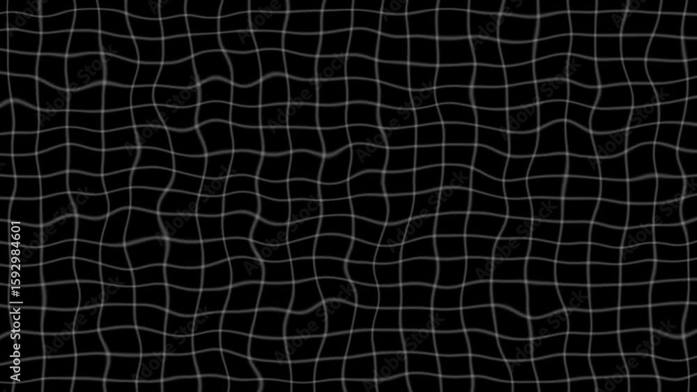 Black background with animated waving white wireframe grid line fit for alpha channel or overlay layer. Minimal technology white grid on black background motion animation.