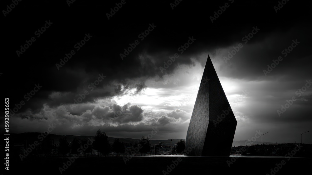 Fototapeta premium Dark architectural structure under a dramatic sky
