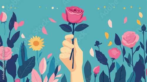Human Protesting with Rose Flower