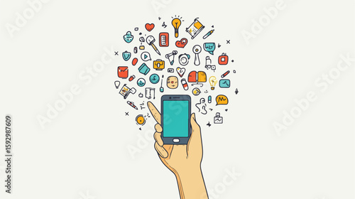 Smartphone telemedicine icons usage concept