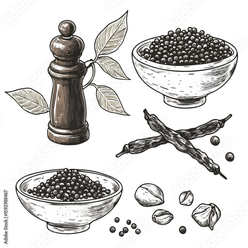 Hand-drawn Black Pepper Set