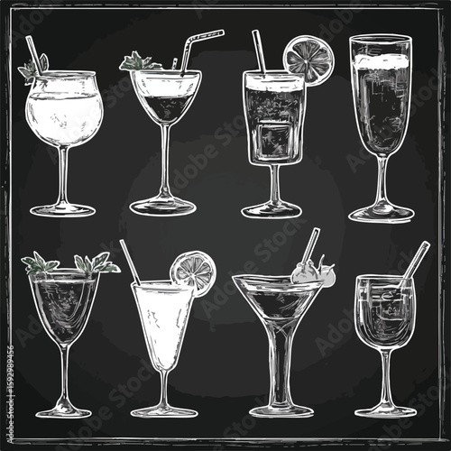 Exquisite Hand-Drawn Cocktail Sketch Collection