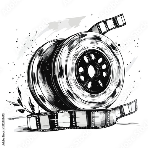 Film Tape Sketch on White Background