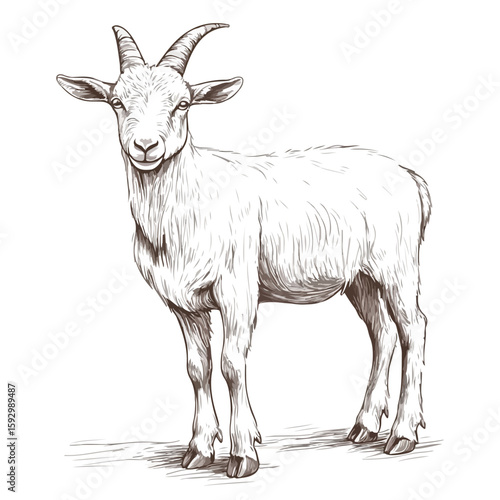 Detailed hand-drawn goat sketch on white background