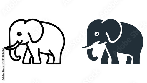 Illustration of two elephant icons, isolated on white background