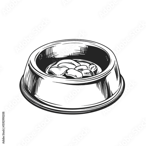 Pet Food Bowl Sketch on White Background