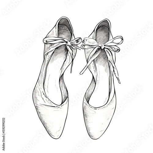Elegant Pointe Shoes Sketch on White Background